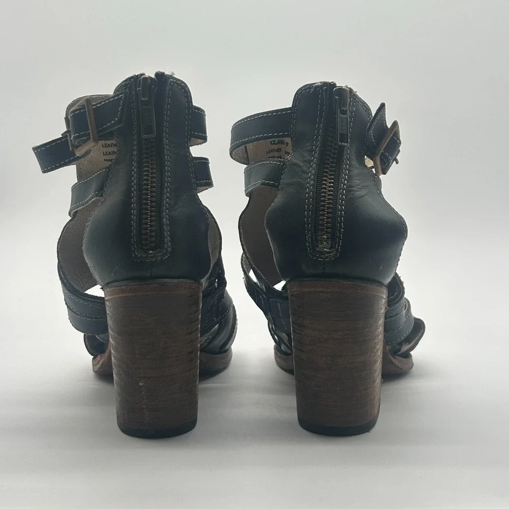 Freebird by Steven Claw Black Leather Strappy Gladiator Heeled Sandals Womens 9